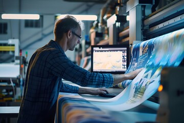 A Man Inspecting a Large Format Print