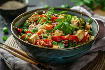 Asian stir fry with tofu and brown rice