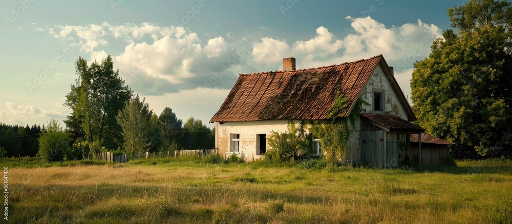 Poster very old little rural house. with copy space image. place for adding text or design