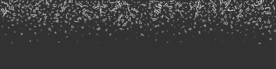 Falling letters of English language. White chalk