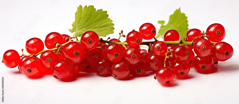 Poster red currants against a neutral white backdrop with empty space for text or other elements in a photo