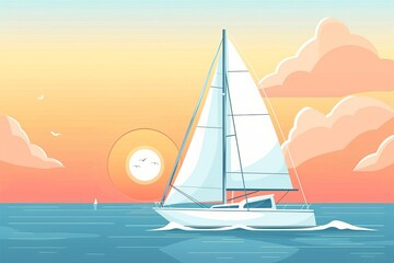 Fototapeta premium Sailing flat design front view summer theme cartoon drawing colored pastel