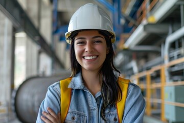 Portrait of a young smiling female engineer at Hydroelectric Dam