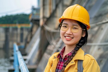 Portrait of a young smiling female engineer at Hydroelectric Dam