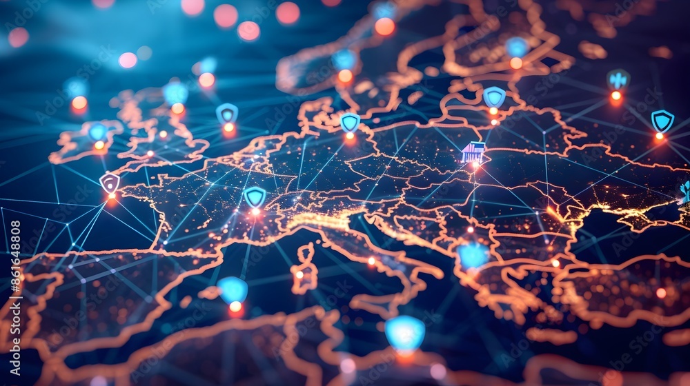 Poster vibrant global network connections and data visualization