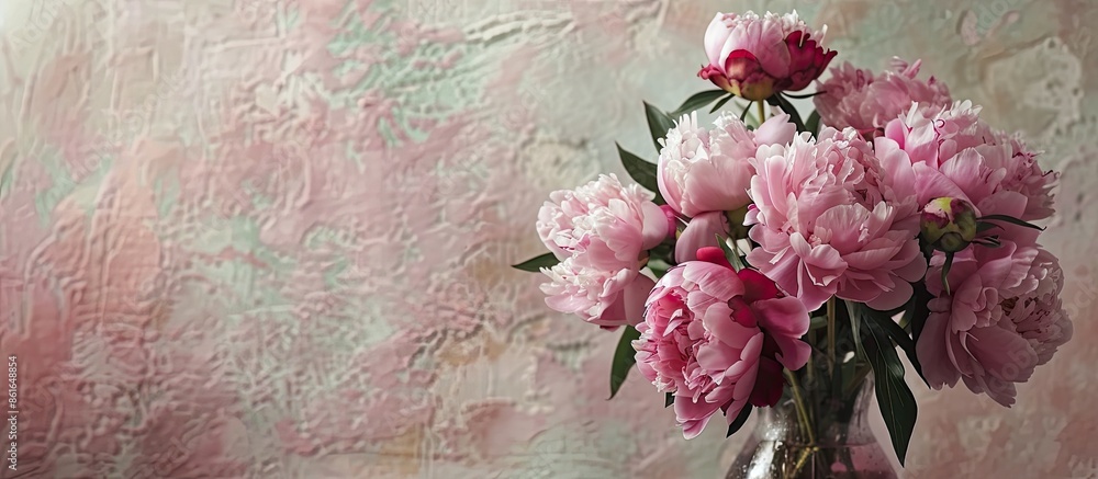Aufkleber a bouquet of peonies in a home vase. with copy space image. place for adding text or design