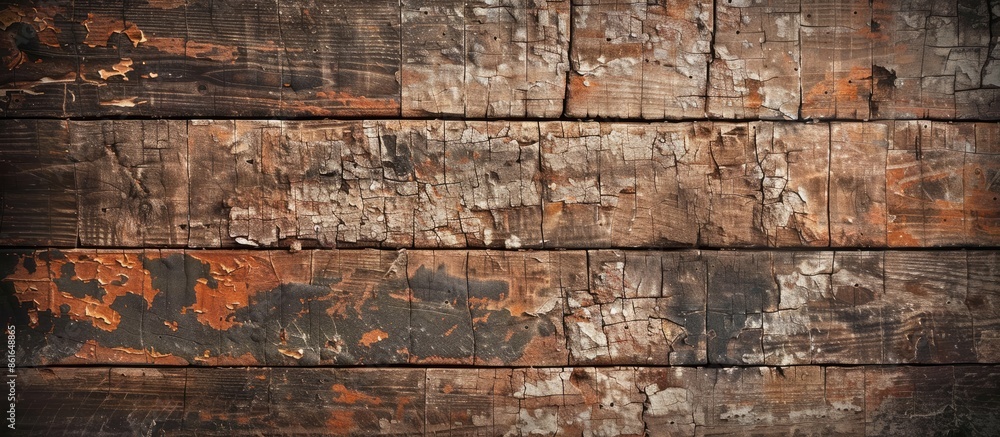 Poster old textured wooden backdrop with cracks, rustic appearance, suitable for grunge-style concepts, wit