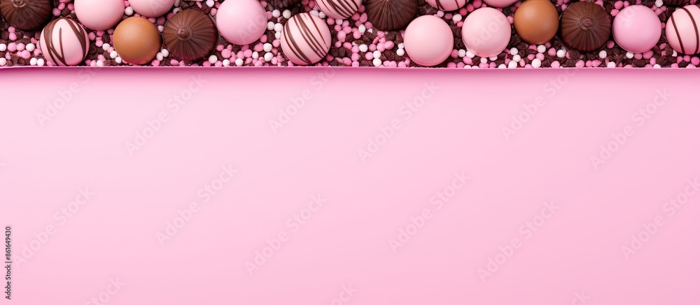 Aufkleber Delicious chocolate candies placed on a pink background with a horizontal copy space image available.
