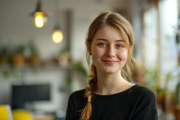 Obraz premium Portrait of a young female worker in startup company office