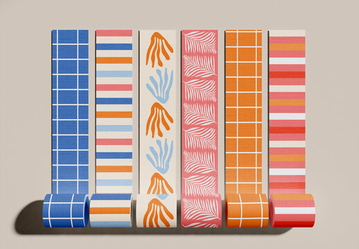Roll Fabric Swatches Set Mockup