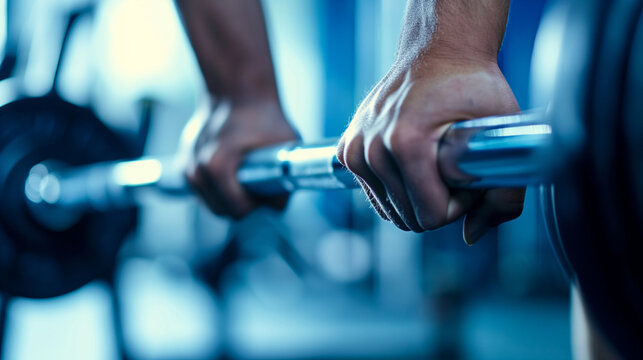 A close-up of a person gripping a barbell, gym, focus, hd, ready with copy space