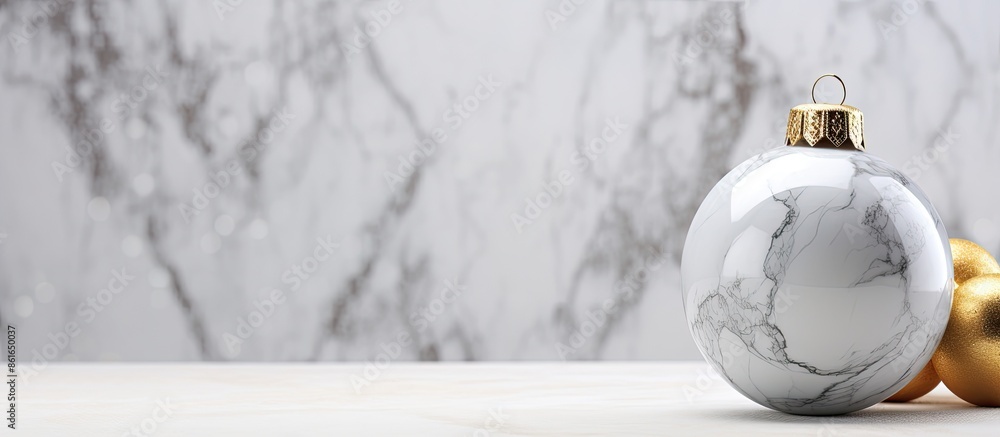 Poster vintage christmas tree ornament displayed on a marble backdrop with copy space image.