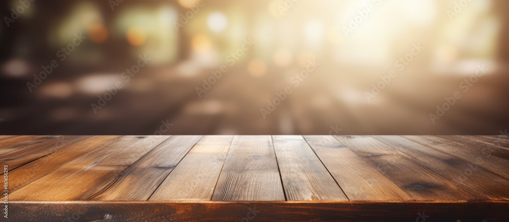 Aufkleber A wooden table with a blurred backdrop is perfect for text promotion. It offers ample blank space for a background image.