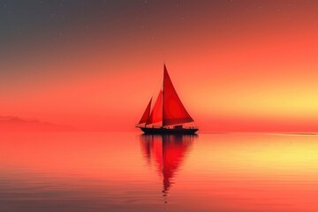 Fototapeta premium Minimalist wallpaper, minimalistic sailboats on the sea, serene and adventurous atmosphere, nautical style, simple, light background, 