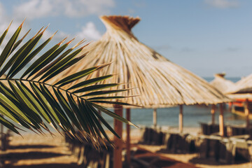Empty beach near the old town of Budva, Montenegro. Beautiful sunny morning.