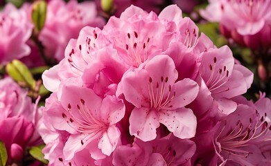 Fototapeta premium close up of pink rhododendron flowers and petals background 