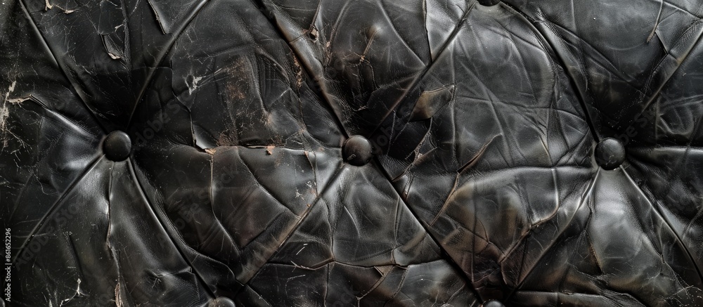 Poster upholstery,ripped and tear old leather sofa. black leather texture background. with copy space image