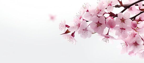 A lovely pink Sakura flower with a white copy space image.