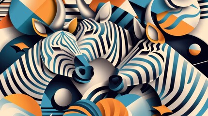 Abstract safari animal patterns with geometric shapes, wild colors, vibrant and dynamic design