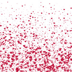 Red hearts scattered on white background.