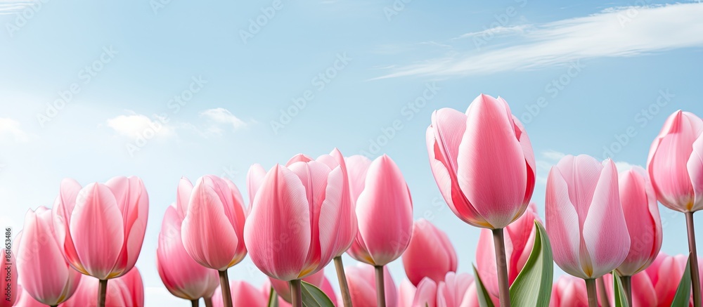 Poster pink tulips with copy space image.