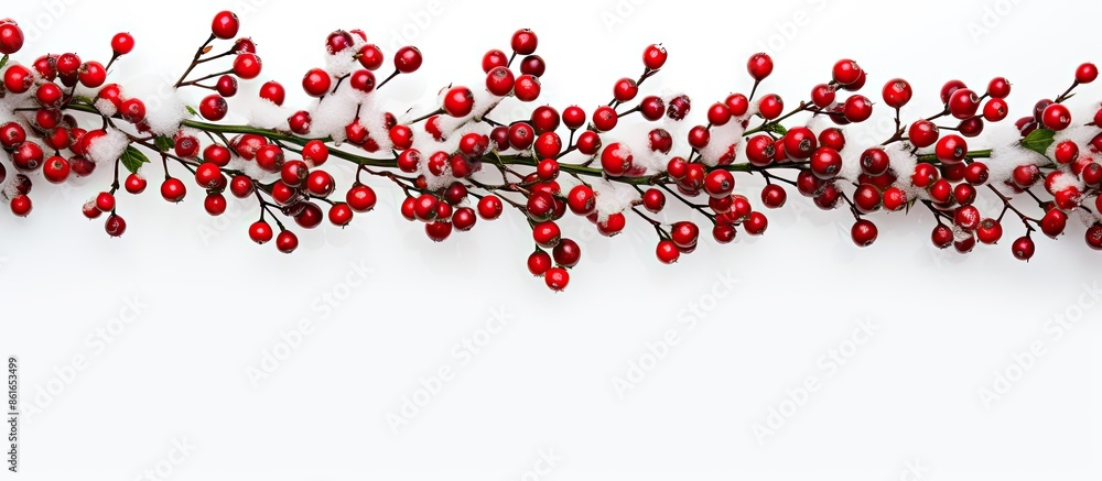 Poster christmas themed decorative fir twigs with red berries surrounding a central copy space image. perfe