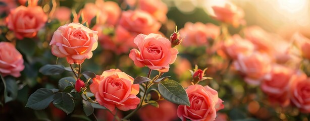 Naklejka premium Design a template highlighting a garden of roses, with ample space for text and balanced proportions.