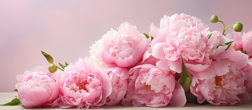A beautiful bouquet of pink peonies with a copy space image.