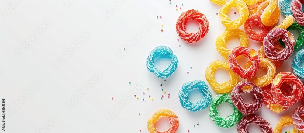 Aufkleber White background with fruit loops with copy space image available.