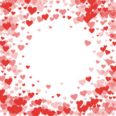 Red hearts scattered on white background.