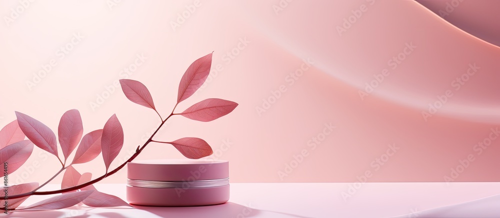 Poster elegant pink abstract nature scene with soft tree leaf shadows for cosmetic product and packaging pr