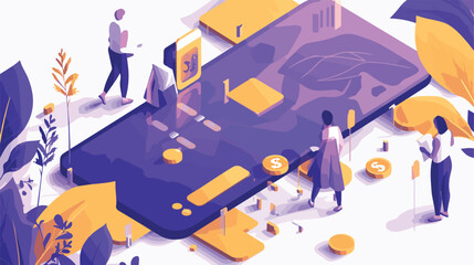 Credit card with dollar coin and users. E-commerce 