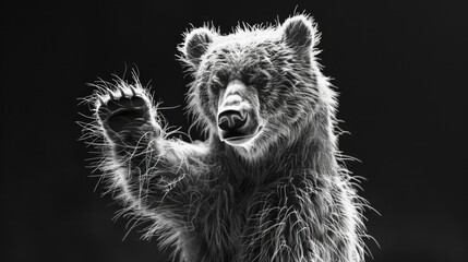 Obraz premium A close-up photograph of a grizzly bear's face in black and white