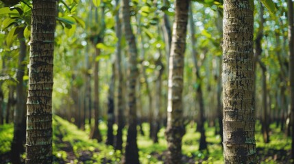 A dense cluster of palm trees amidst lush green foliage in a tropical forest