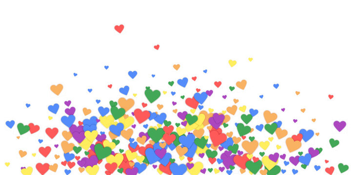 Rainbow colored scattered hearts. LGBT valentine