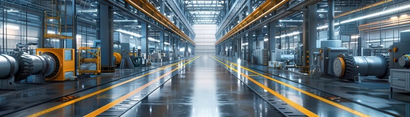 Fototapeta premium Contemporary factory, Industry 40 concept, , advanced machinery, futuristic design, hightech ambiance