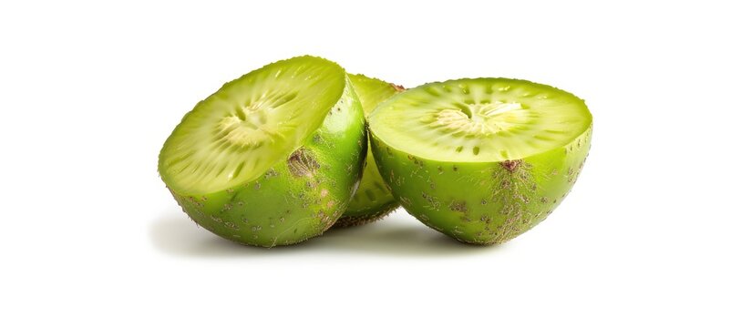 A whole, freshly cut, green ambarella fruit isolated on a white background with copy space image, scientifically known as Spondias dulcis.