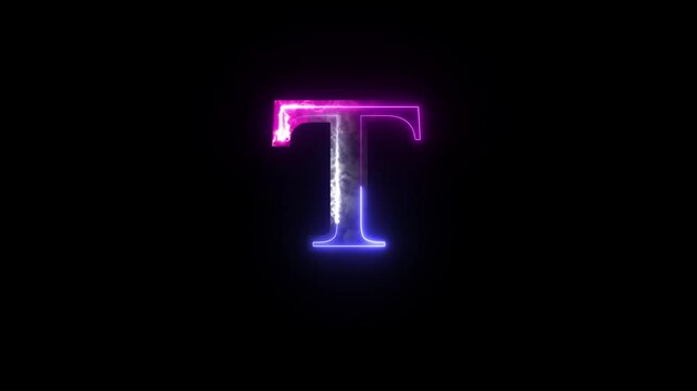 Glowing neon alphabet T .Educational concept with neon letter T. Shine text T the best digital symbol and 3d render.