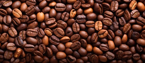 Obraz premium Background and texture of roasted coffee beans in a copy space image.
