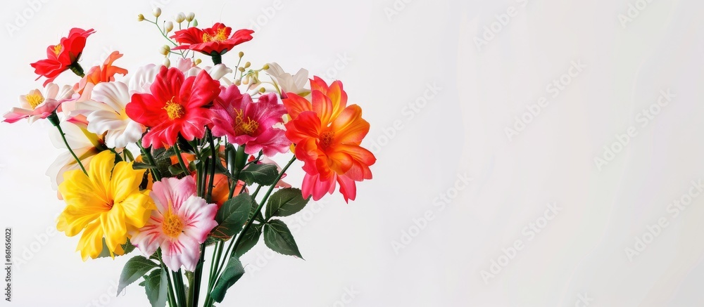 Poster bouquet of plastic flowers. plastic flowers set on white background. with copy space image. place fo