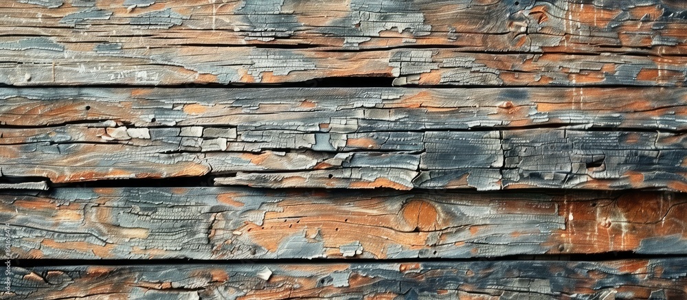 Poster old textured wooden backdrop with cracks, rustic appearance, suitable for grunge-style concepts, wit