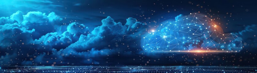 Fototapeta premium Cloud computing and digital networks interlace, crafting the backbone of modern cyber infrastructure