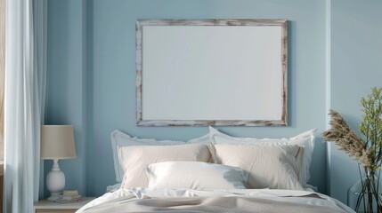 Distressed Frame Above Tranquil Blue Coastal Bed