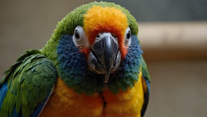 Fototapeta premium A parrot's perspective on learning to mimic human speech for the first time ai-generated