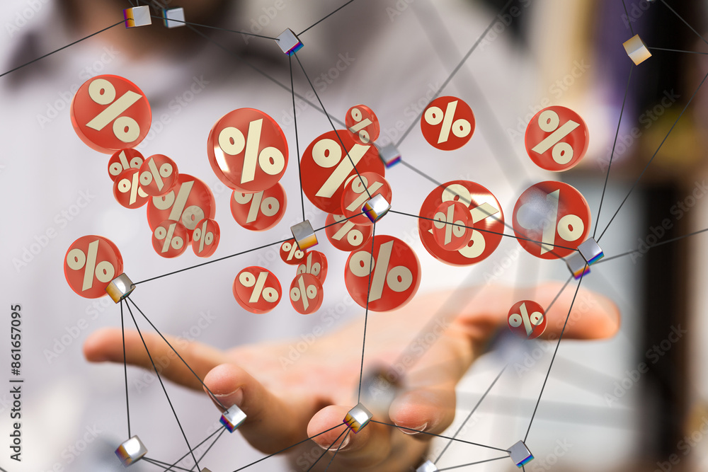 Poster  touching sales icons with a as 3D rendering