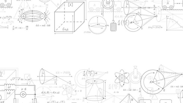 School background in physics and mathematics .Formulas and drawings. Scientific research. illustration.