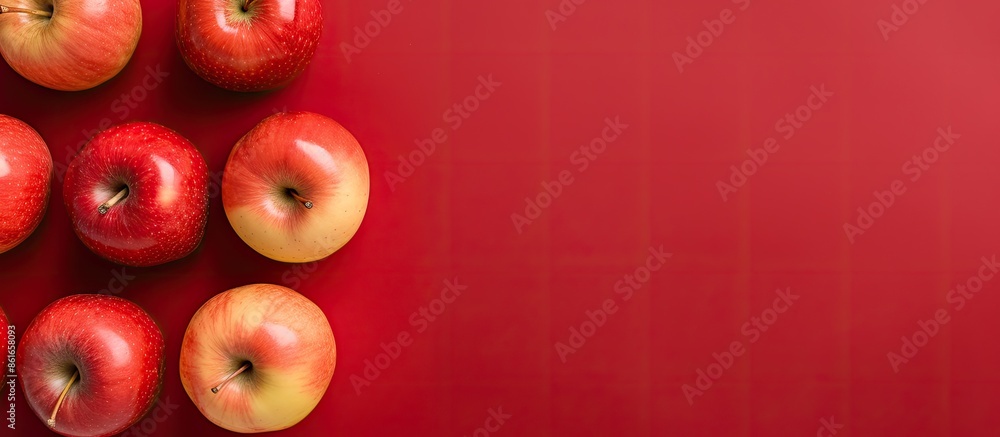 Leinwandbilder top view of various red apples arranged on a colorful backdrop, featuring a fresh apple with room fo