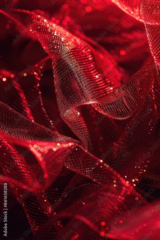 Poster a detailed image of a red fabric with intricate patterns and texture