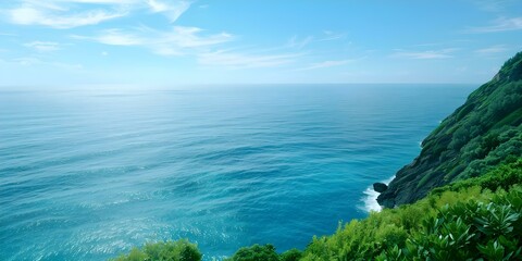 Fototapeta premium Bahia's Untouched Nature A Hilltop View of the Ocean and Lush Vegetation. Concept Untouched Nature, Hilltop View, Ocean Landscape, Lush Vegetation, Bahia Beauty