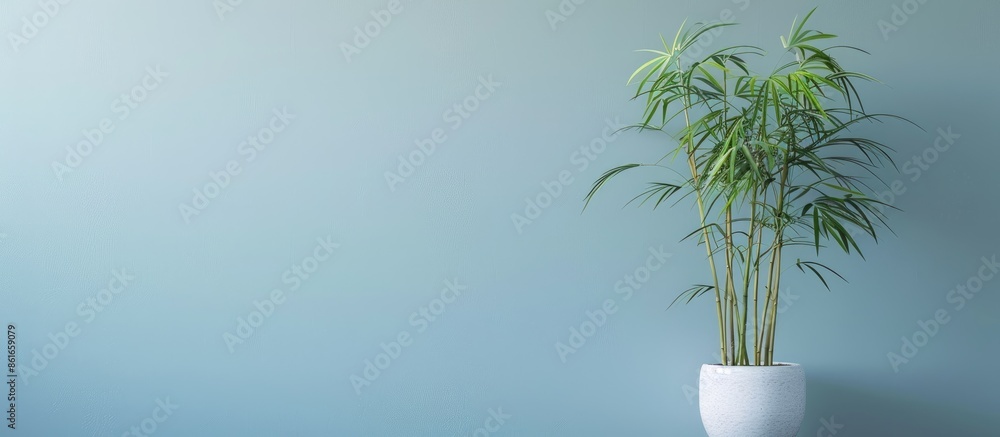 Poster potted bamboo plant in room, closeup. with copy space image. place for adding text or design